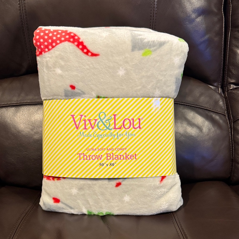 Holiday Throw Blanket - White with Red and Green Accents